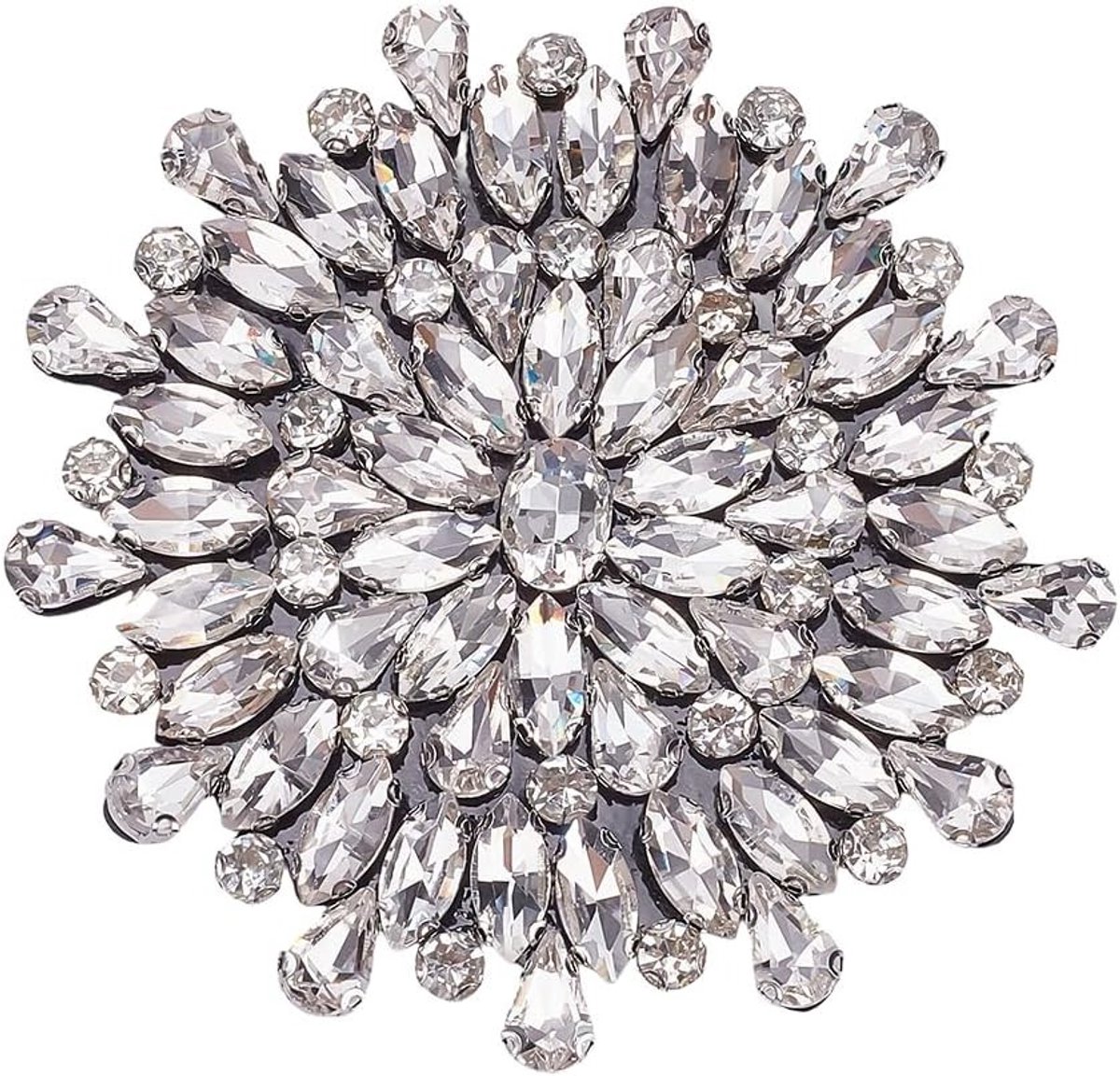 Ronde Strass Applicatie 100cm Duidelijke Kristallen Bloem Patch met Zwarte Vilt Achterkant voor DIY Naaiwerk, Bruiloftskleding en Creatieve Projecten