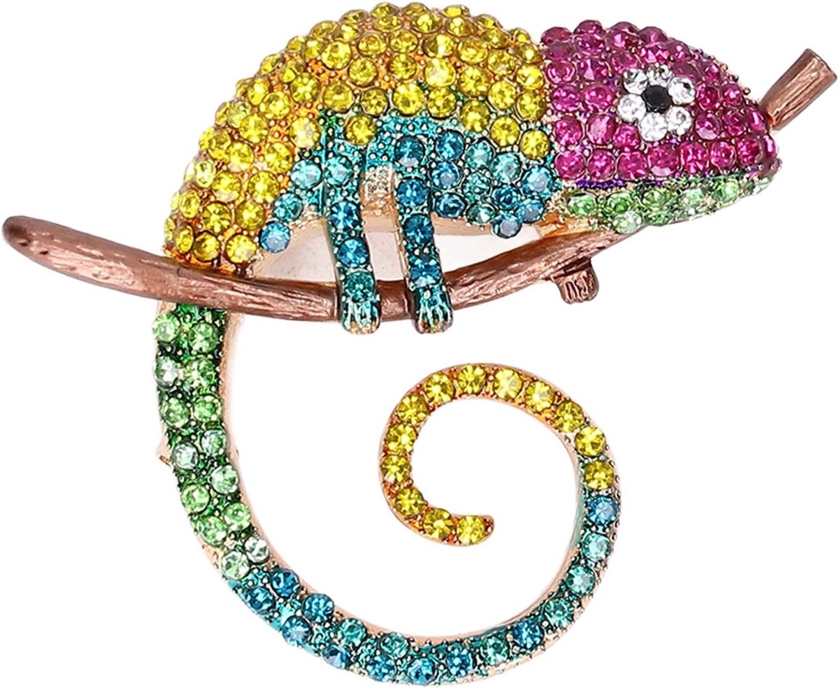 Kleurige Hagedis Broche met Kristallen, Unieke Sieraden voor Dames, Oogverblindende Accessoires voor Feestjes en Speciale Gelegenheden
