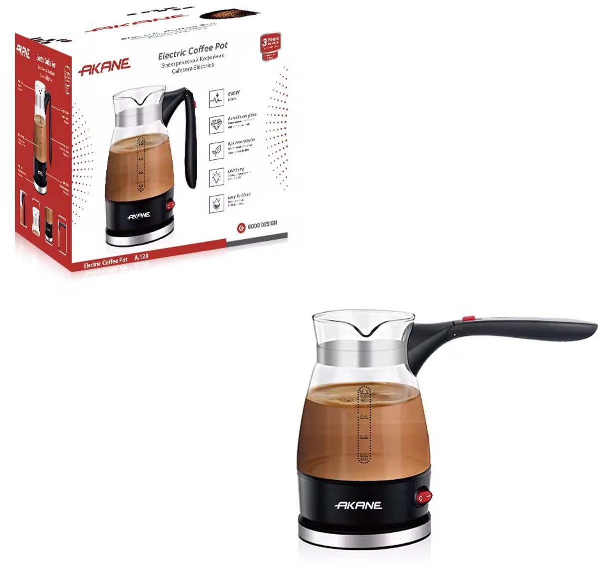 Akane Elektrisch Koffiezetapparaat | Espressomachine | 500 Ml Arabisch | inductie | Machine Pot Warmer Ketel | Turkse koffiekan | voor camping,Thuis, Thee, Koffie | Stijlvol | Zwart