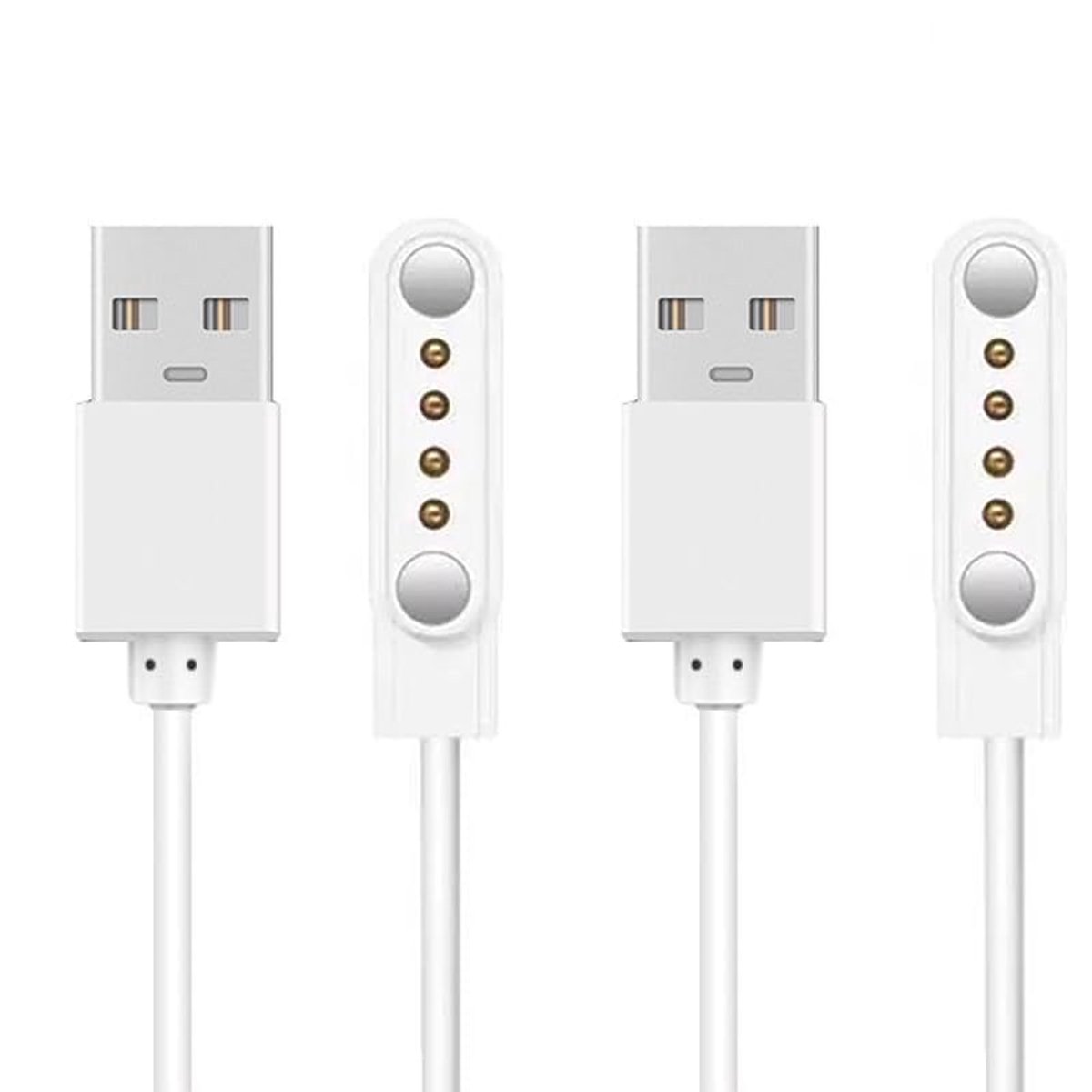 Pack of 2 Universele Oplaadsnoeren voor Kinderen - Slimme Horloge Oplader - Magnetisch 7.62 mm - 4 Pin - Compatibel met Diverse Slimme Horloges en Fitness Trackers - 60 cm