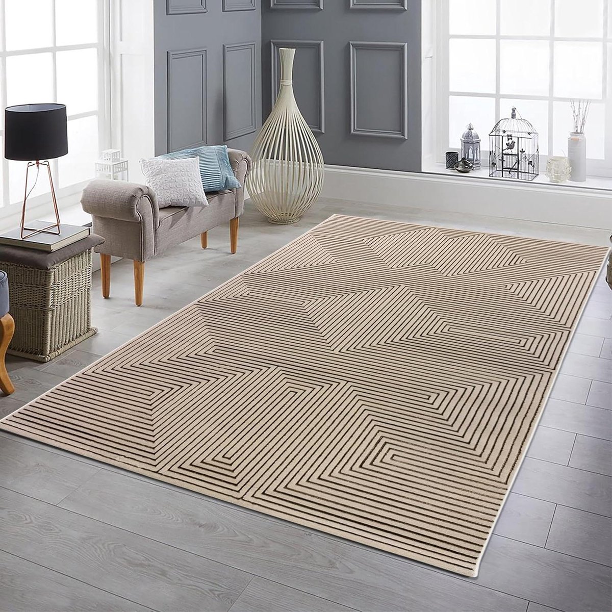 Vloerkleed - Tapijt vloerbedekking - Woonkamer Inrichten - Geometrisch Hoog-Laag Design -