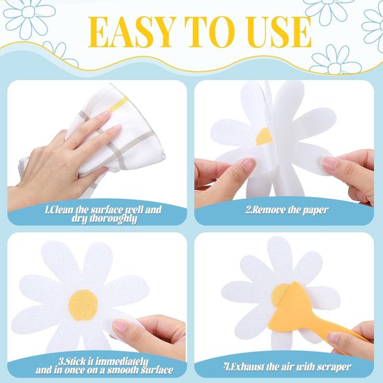 Antislip Badstickers - Douchestickers Vloerstickers - Veilig Douchen - Madeliefje Bloem Design - 24 stuks 11.5 cm - Wit — afbeelding 3