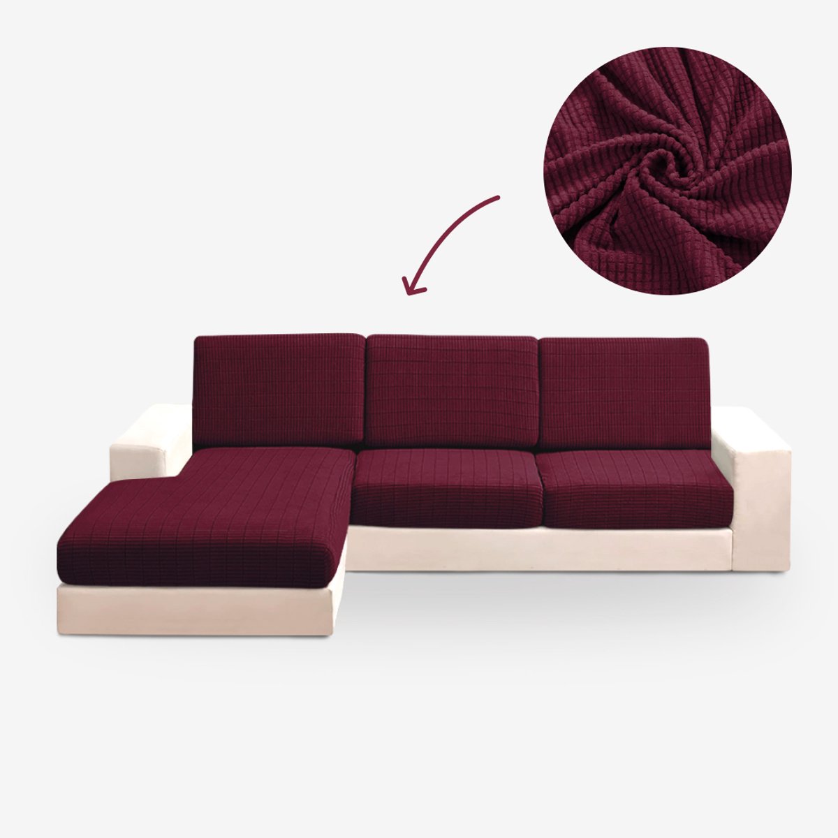 BankhoesDiscounter Knitted L-vorm Zitkussen Hoes – Bankhoes Stretch – Kussenhoezen – Bankbeschermer voor Hoekbank – Zetelhoes & Zetelbeschermer - Sofa Cover - Bordeaux Rood