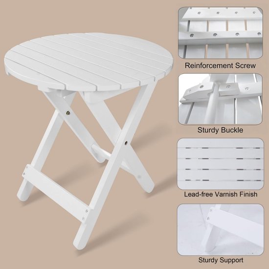 Opvouwbare bijzettafel - Houten campingtafel - Buitenmeubilair - Geen montage vereist - 48.5 x 48.5 x 50.4 cm - Wit — afbeelding 3