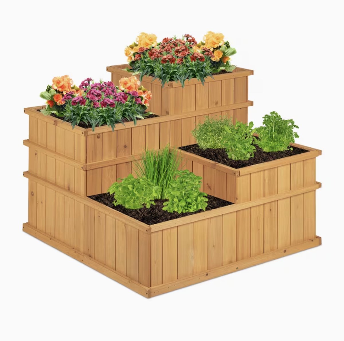 Verhoogde houten plantenbak in natuurhout 81 x 61 x 81 cm voor tuin balkon en terras