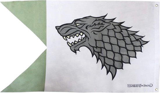 Game of Thrones Vlag - House Stark Banner - Fan Decoratie - Dubbelzijdig Bedrukt - 70x120 cm - Wit en groen