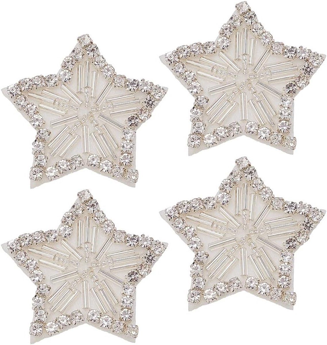 4 Stuks Stervormige Applicatie Patches van 37 x 39 x 4.5 mm voor Kleding, Jeans en Tassen - Met Vilt en Strass Steentjes voor Creatieve Projecten