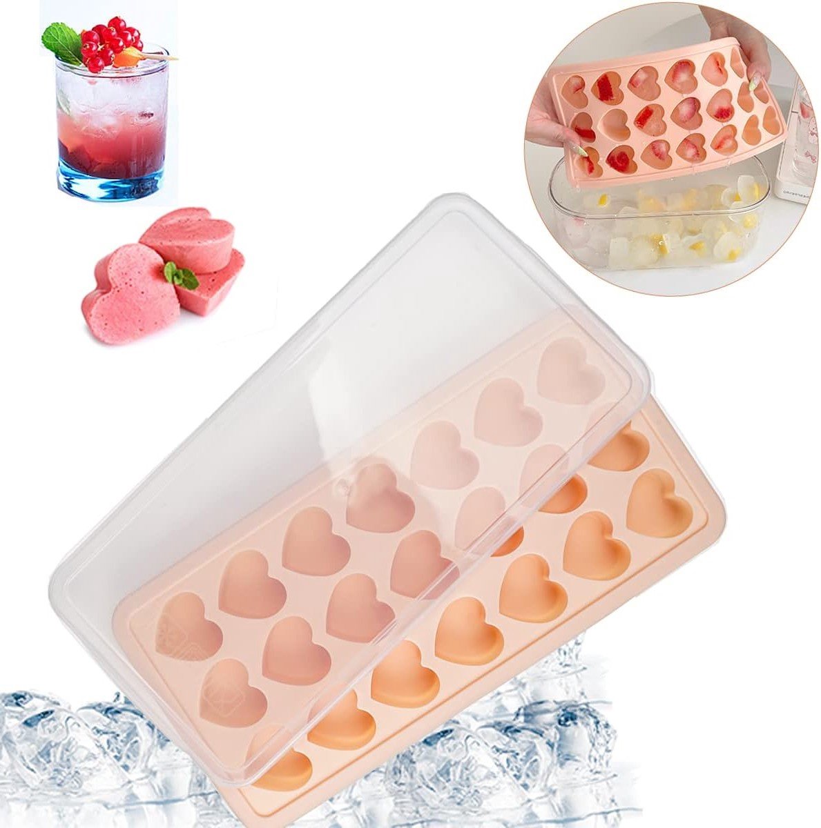 Hartvormige IJsblokjes Mal - 21 Holtes Siliconen Mal met Deksel, BPA-vrij, Voedselveilige Silicone voor Chocolade, Drankjes en Cocktails