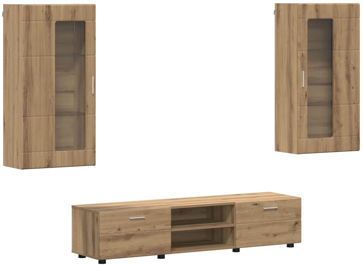 vidaXL - Tv-meubelset - FLORIN - 3 - pcs - Artisan - Eiken - Bewerkt - hout