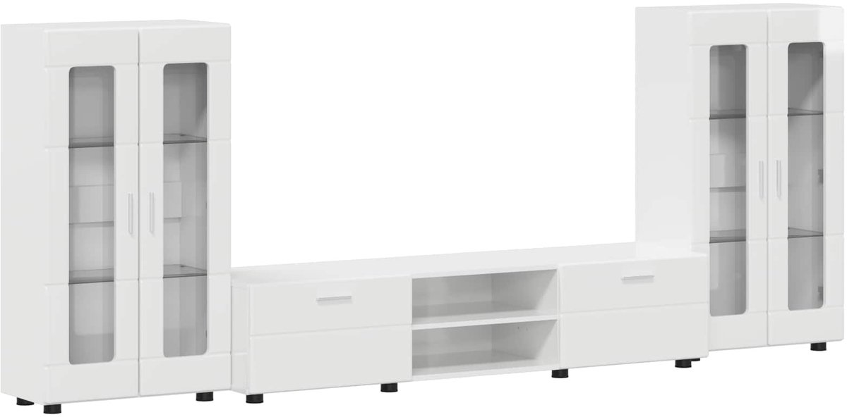 vidaXL - Tv-meubelset - met - lade - FLORIN - 3 - pcs - Hoogglans - wit - Bewerkt - hout