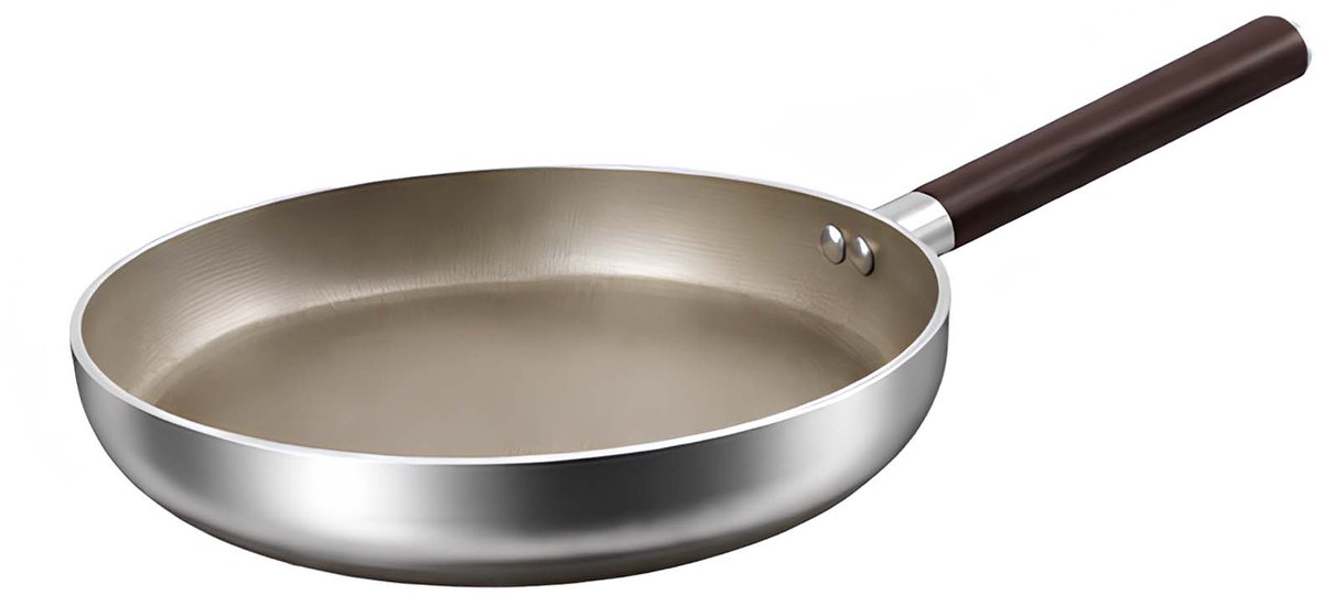 Cheffinger, Anti-aanbakkoekenpan 28 cm, geschikt voor inductie, met handvat in houtlook, Zilver