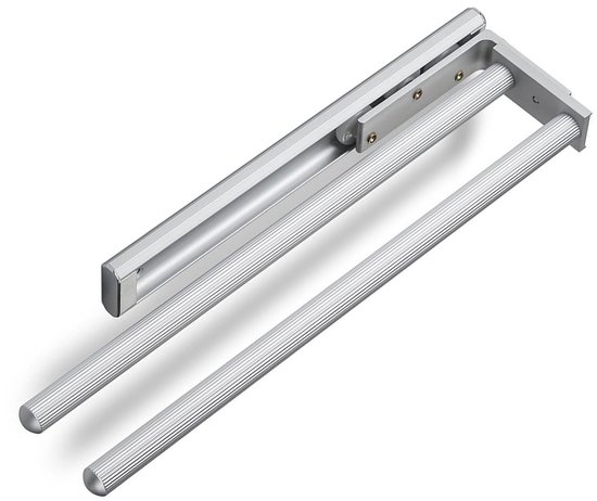 Vue détaillée du porte-serviettes extensible double en aluminium.