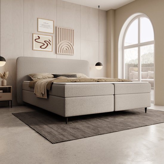 Meubella - Baldini - Boxspring met opbergruimte - Stof beige 160x200 cm