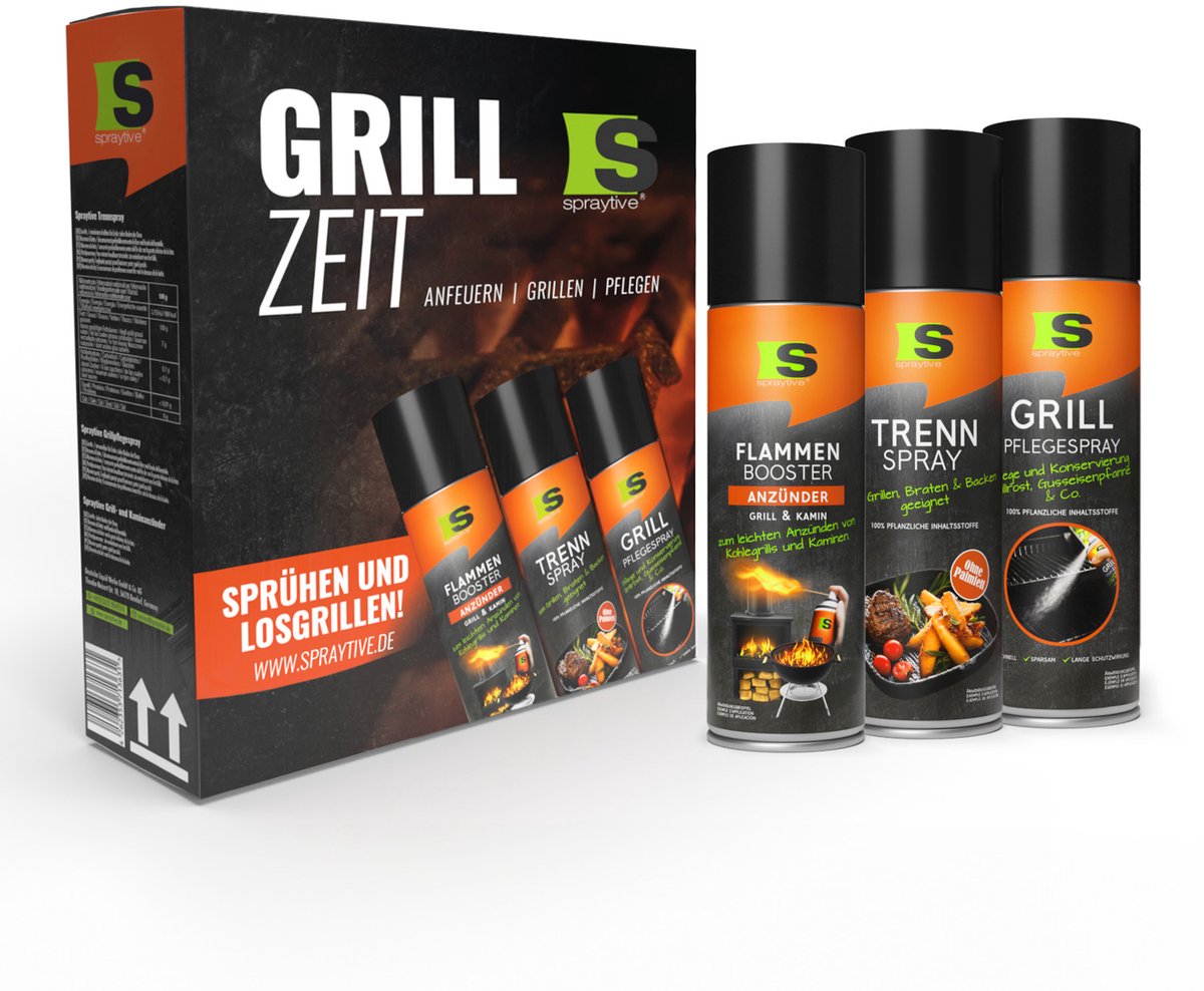Spraytive BBQ cadeauset – aanmaakspray, antiaanbakspray & grillonderhoudsspray – grillcadeau voor mannen | vaderdag & verjaardag