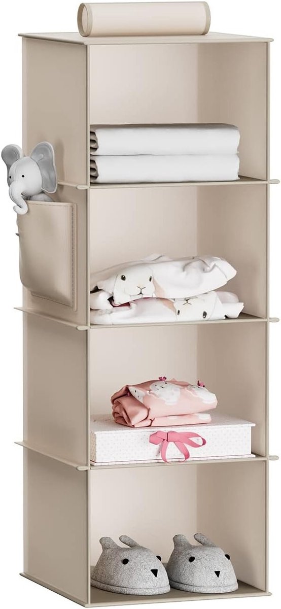 Stabiele Hangende Organizer voor Kledingkast, Multifunctionele Opbergruimte met Bamboe Sticks en MDF Planken, Beige Kleur