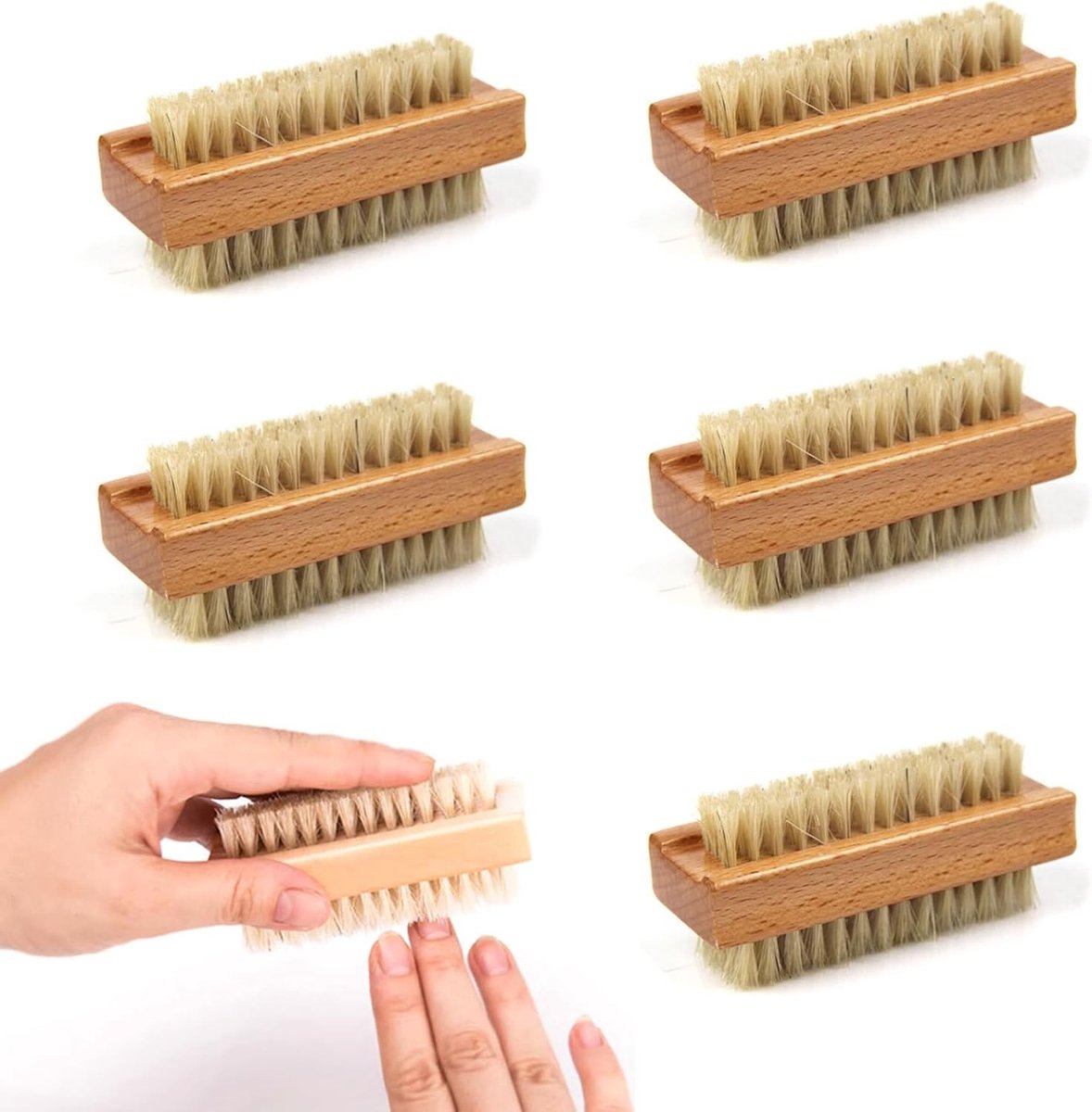 Houten nagelborstel set van 5 stuks voor manicure en pedicure, dubbelzijdig en duurzaam