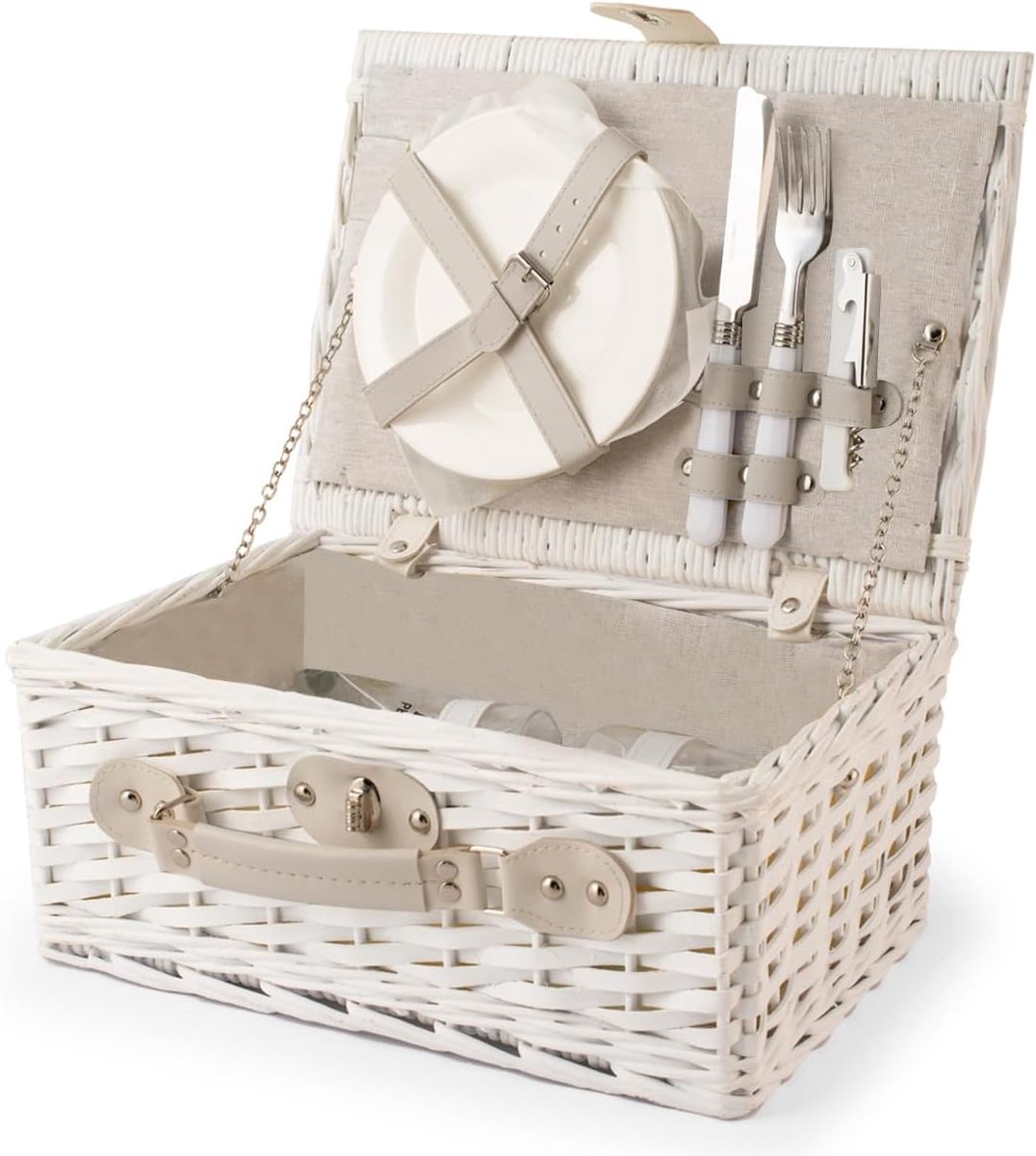 Picknickmand met Handgrepen - Picknick Mandje - Boodschappenmand - Fruitmand - Winkelmand - Rieten Mand - Wilgenhout - Wit - van Imperatoris