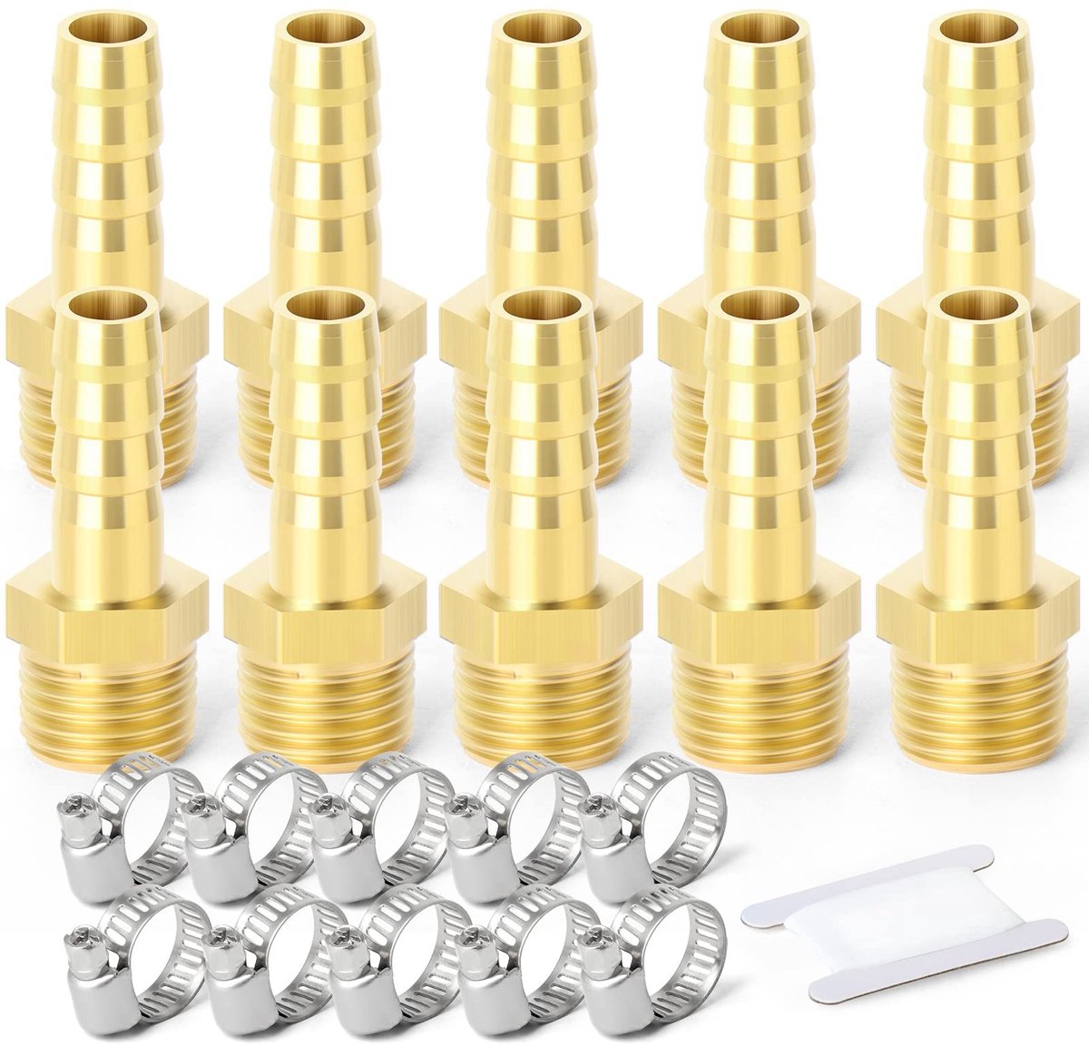 Dailygoody - 10 Stuks 8mm OD Barb Naar 3/8 Mannelijke Connectors - Messing Slangpilaar Knelkoppelingen - Sterk en duurzaam - Geschikt voor tuinsla...