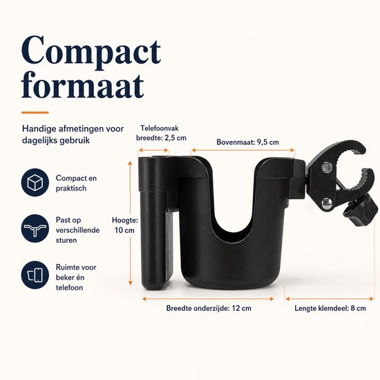 2-in-1 Bekerhouder met Telefoonhouder - Universele Fiets Bekerhouder - Buggy Bekerhouder - Kinderwagen Accessoire - Scooter Bekerhouder - Motor Bekerhouder - Cup Holder — afbeelding 5