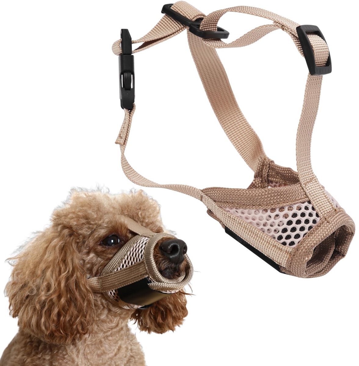 Dailygoods - Dailygoody - Muilkorf voor Honden - Zachte Snuit - Ademend Gaas - Kaki - Kauwen Stoppen - Geschikt voor Grote Middelgrote Kleine Honden - Maat S