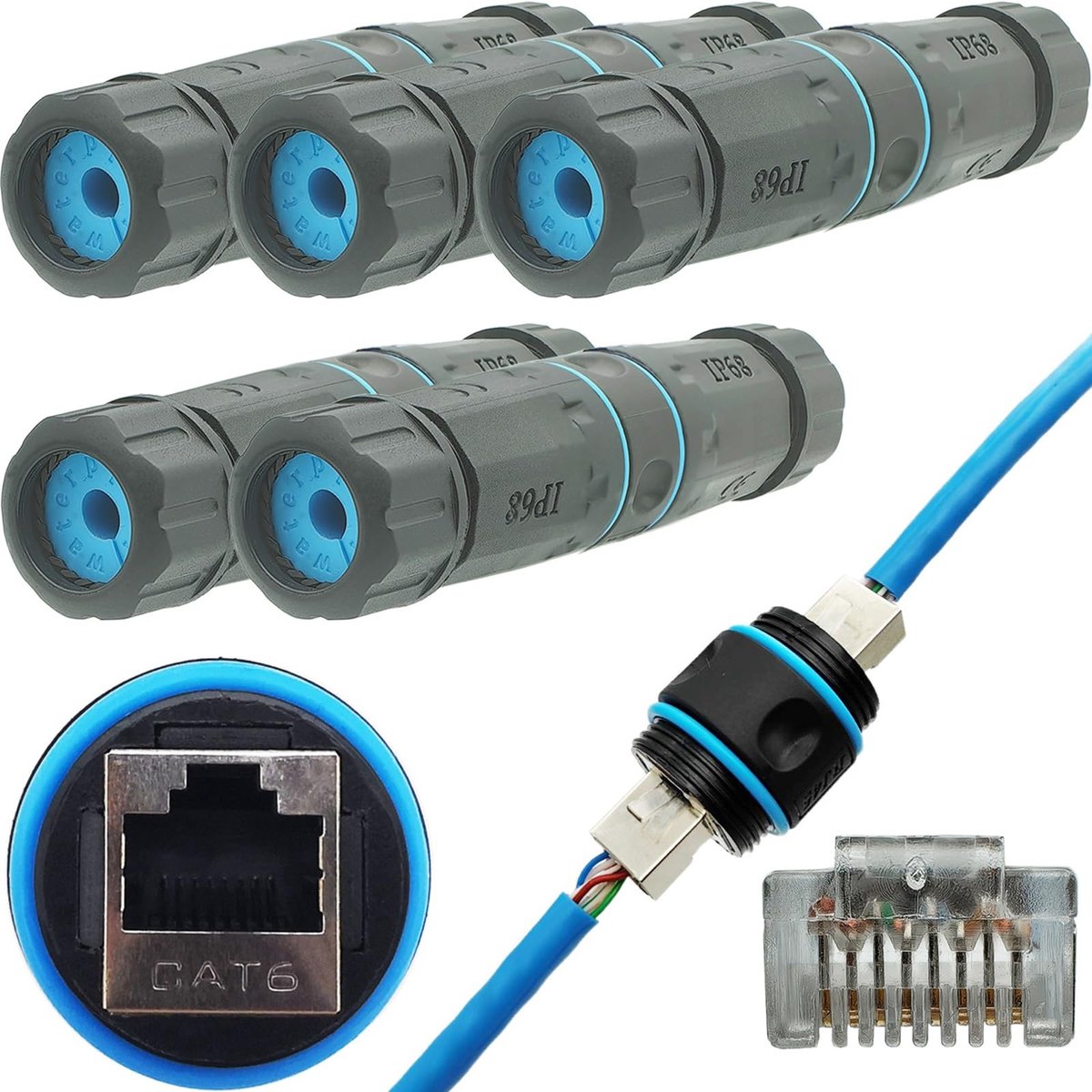 Dailygoody - Waterdichte RJ45-koppeling - IP68 Ethernet-kabelconnector - Duurzaam en betrouwbaar - Vrouwelijk naar vrouwelijk - Netwerkverlenger - 5 s