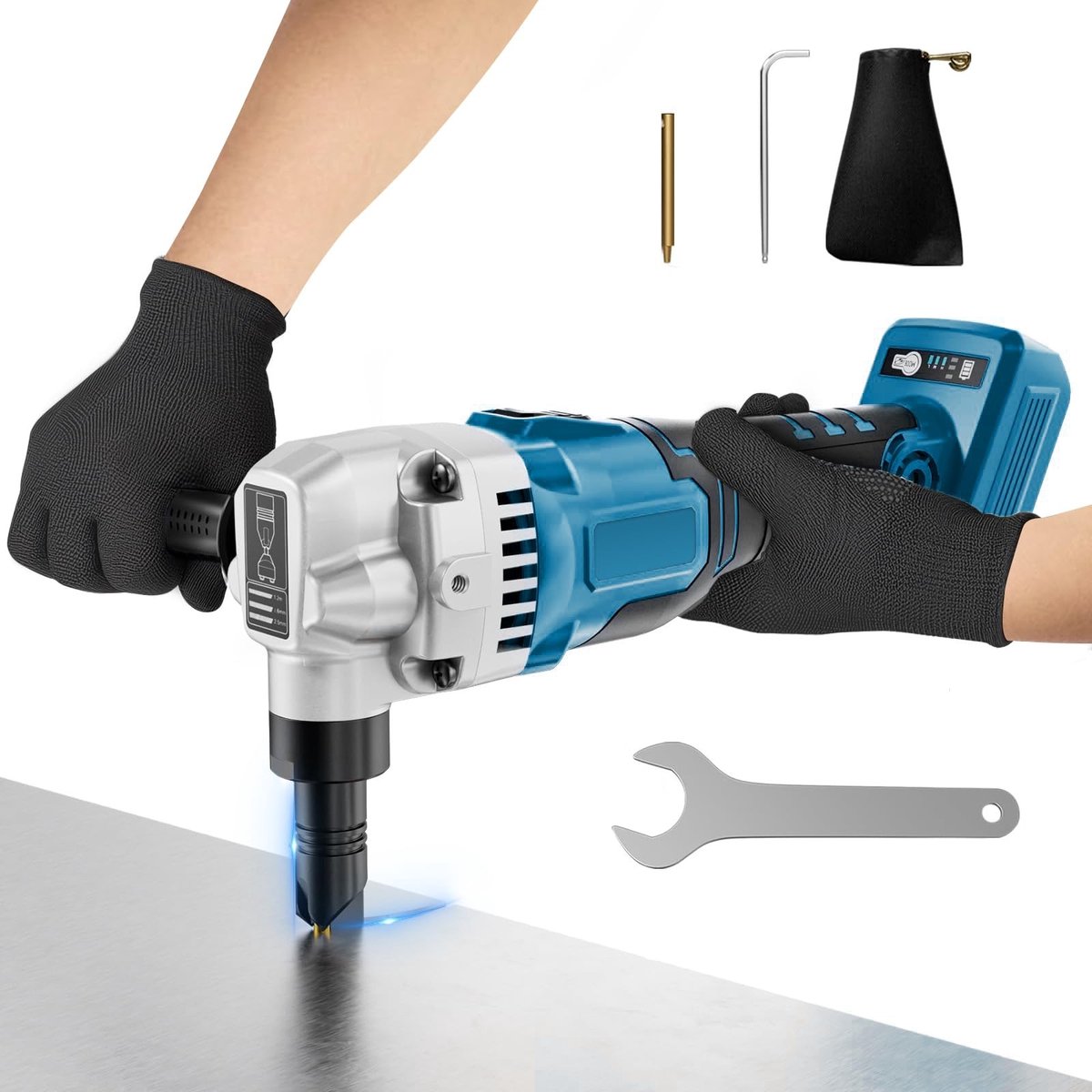 Dailygoody - OmGoods - Dailygoody - Accu-blikfrees - Snijden van roestvrij staal - Verstelbare knabbels met 3 snelheden - 950 W - Handige accu-aangedreven frees - Geschikt v