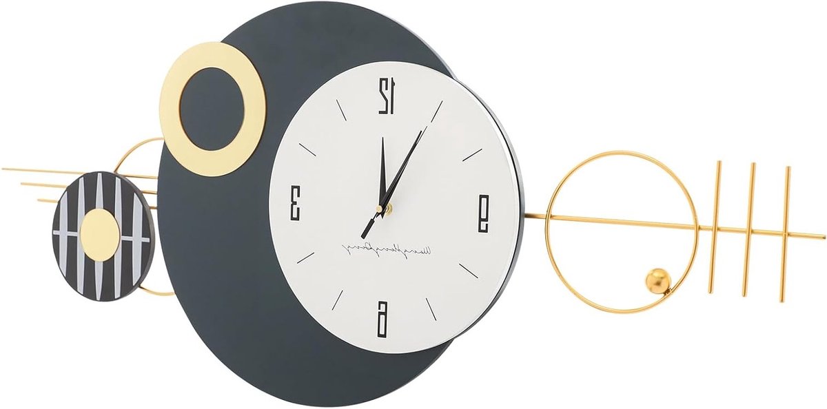 Moderne wandklok van metaal, 100 x 42 cm, decoratieve kunstklok voor slaapkamer, keuken en kantoor, op batterijen, stijlvol en functioneel