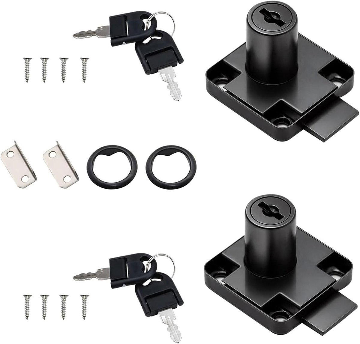 Veiligheidsslot 22mm voor Meubels, Kast, en Bureau - Cilinderslot met Sleutel en Schroeven voor Lades, Postbussen en Kantoormeubilair (Zilver - 2 Stuks)