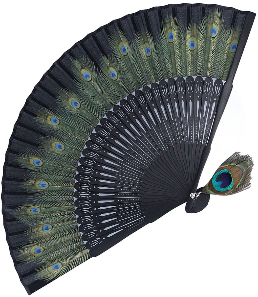 Dailygoods - Dailygoody - Bamboeventilator - Opvouwbare ventilator - Elegant design - Pauwenpatroon - Draagbaar voor dansvoorstellingen - Herbruikbaar