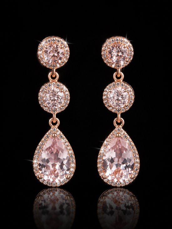 VILLA COCO Bridal B - Boucles d'oreilles de mariée diamant - Légères - Boucles d'oreilles pendantes pour femmes - Bijou de mariée - Mariage - Or rose