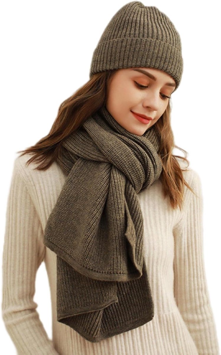 Winter Muts en Sjaal Set voor Dames met Luipaardprint - Warme Beanie en Nekwarmer voor Skiën, Bruin
