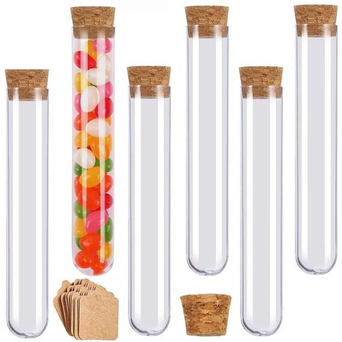 Set van 16 Plastic Proefbuizen van 30 ml met Kurk voor Bloemen, Trouwen, Snoep en Specerijen