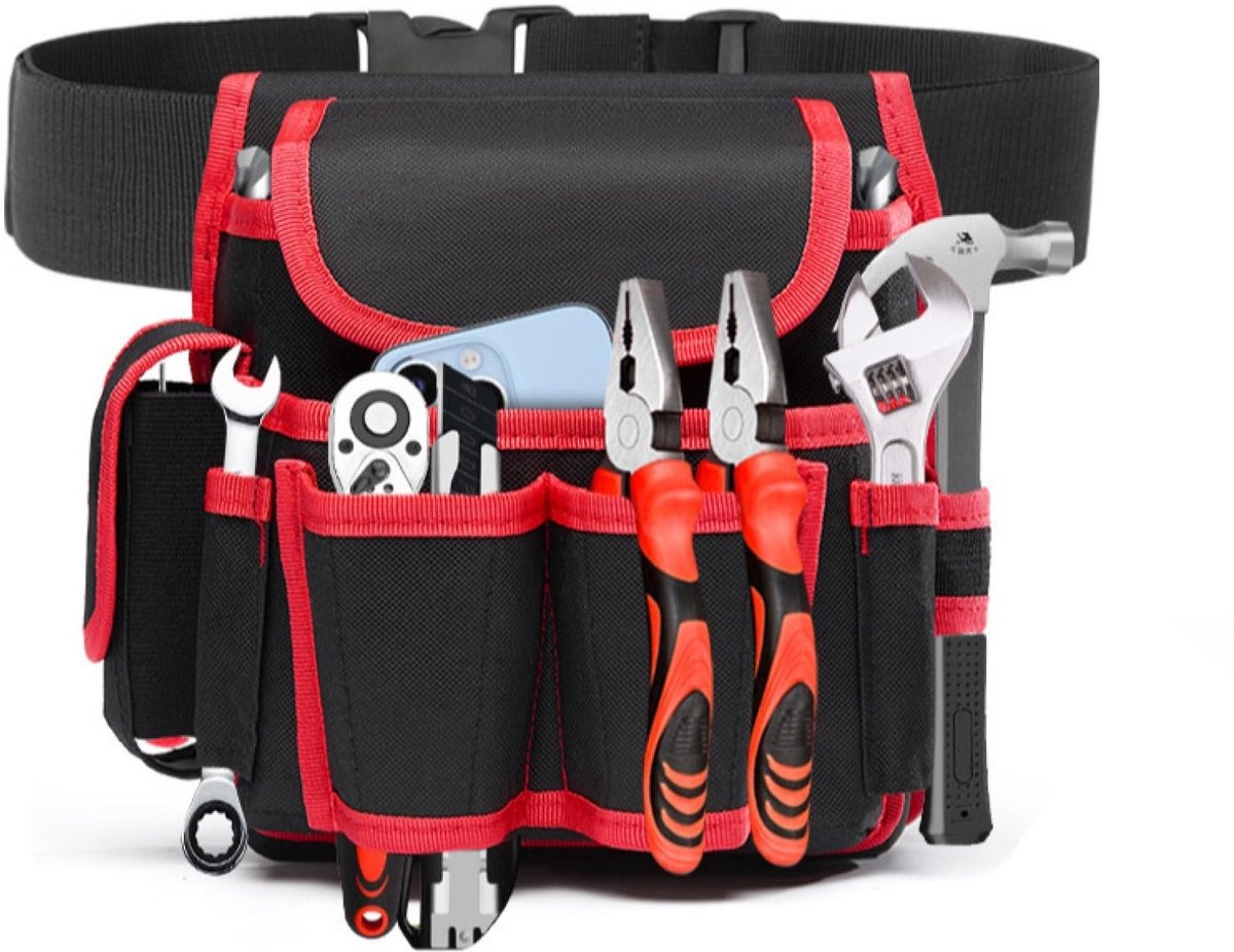 Dailygoods - Cosensi - Dailygoody - Belt Tool Bag - Elektricien Gereedschapsgordel - Duurzaam en sterk - Rood - Multi-Purpose Tool Bag - Ideaal voor klussen - Canvas Ge
