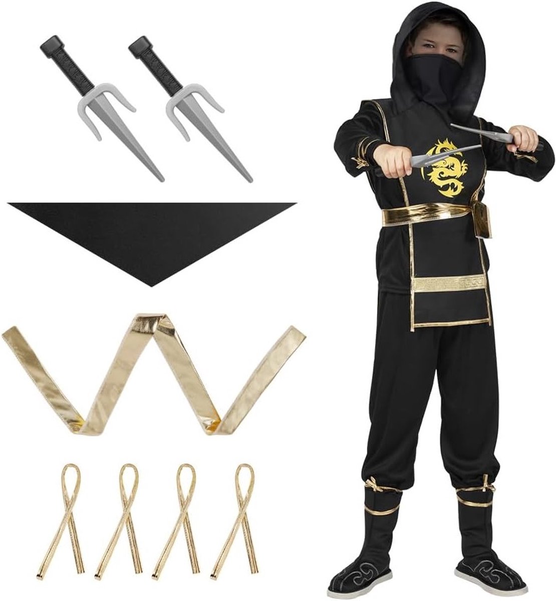 Deluxe zwarte ninja kostuums voor kinderen met schuim accessoires, perfect voor Halloween en verkleedfeestjes