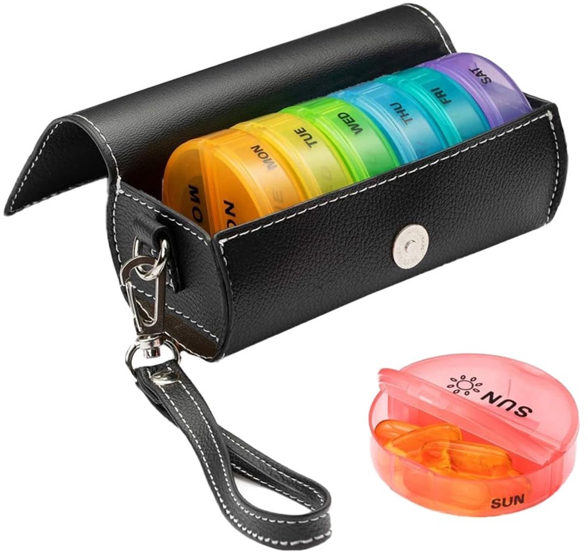 Dailygoods - Dailygoody - Wekelijkse pillendoosorganizer - Reis pillendoos - Grote compartimenten - Zwart - Supplementen organizer - Geschikt voor vitamines - Rond...