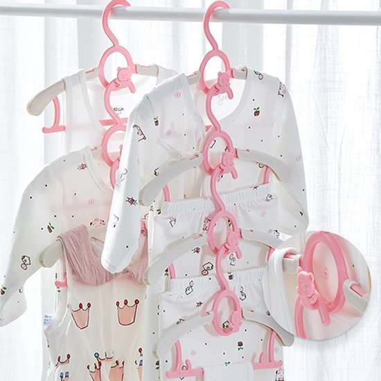 Babyhangers voor Kleerkast - Niet-glijdend 28-36 cm Verstelbaar Kinderkledinghanger voor Baby tot 18 jaar - Plastic Kinderhanger voor Pasgeborenen, Peuters en Kleuters - Roze Kledingorganisator voor Kinderkamer — afbeelding 4