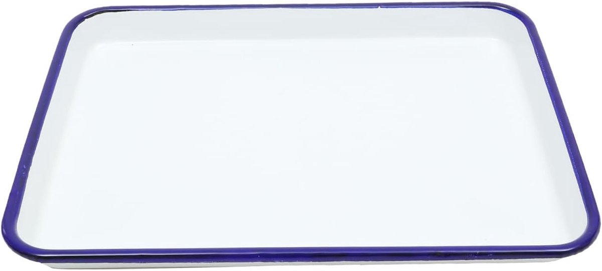 Baking Tray met Blauw Randje - Wit Geëmailleerde Stalen Bakplaat voor Taarten, Lasagne en Ovengerechten