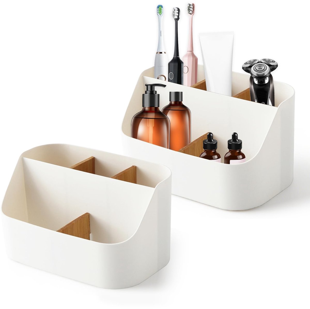 Dailygoods - Cosensi - Dailygoody - Desk Organiser - Organiseer je bureau - 5 Compartimenten - Wit - Met verwijderbare bamboe verdelers - Handig voor kantoor en thuis - Desk...