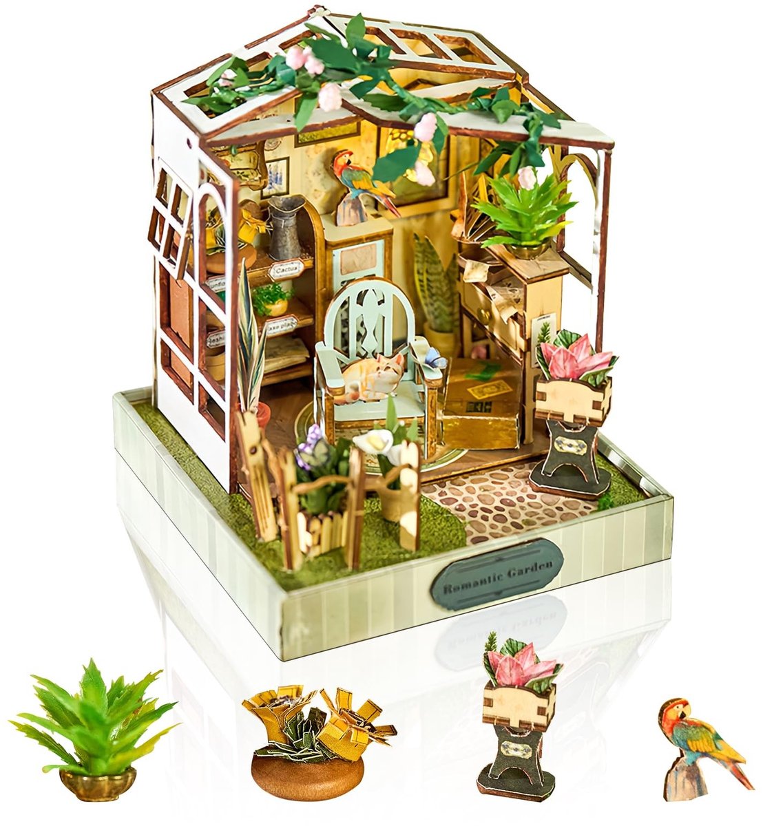 Dailygoods - Dailygoody - Miniatuur Poppenhuis - Doe-het-zelfset - Romantische tuin - Handwerk van hout - Geschikt voor jongvolwassenen - Inclusief ledlicht