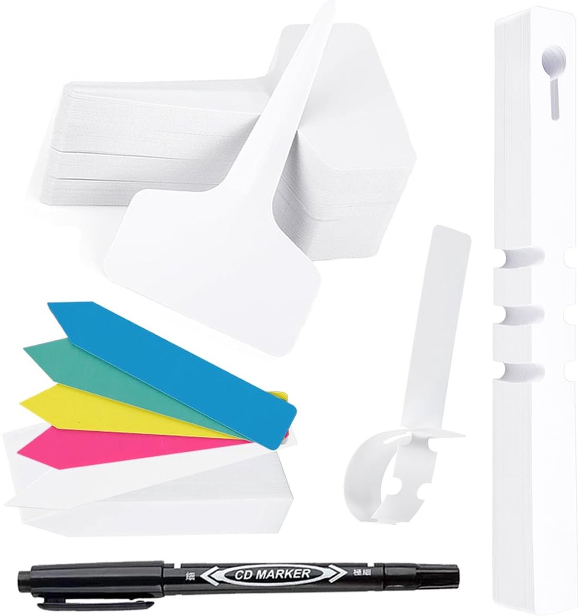 Dailygoods - 300 Witte Plantenetiketten met Zwarte Pen in Diverse Vormen