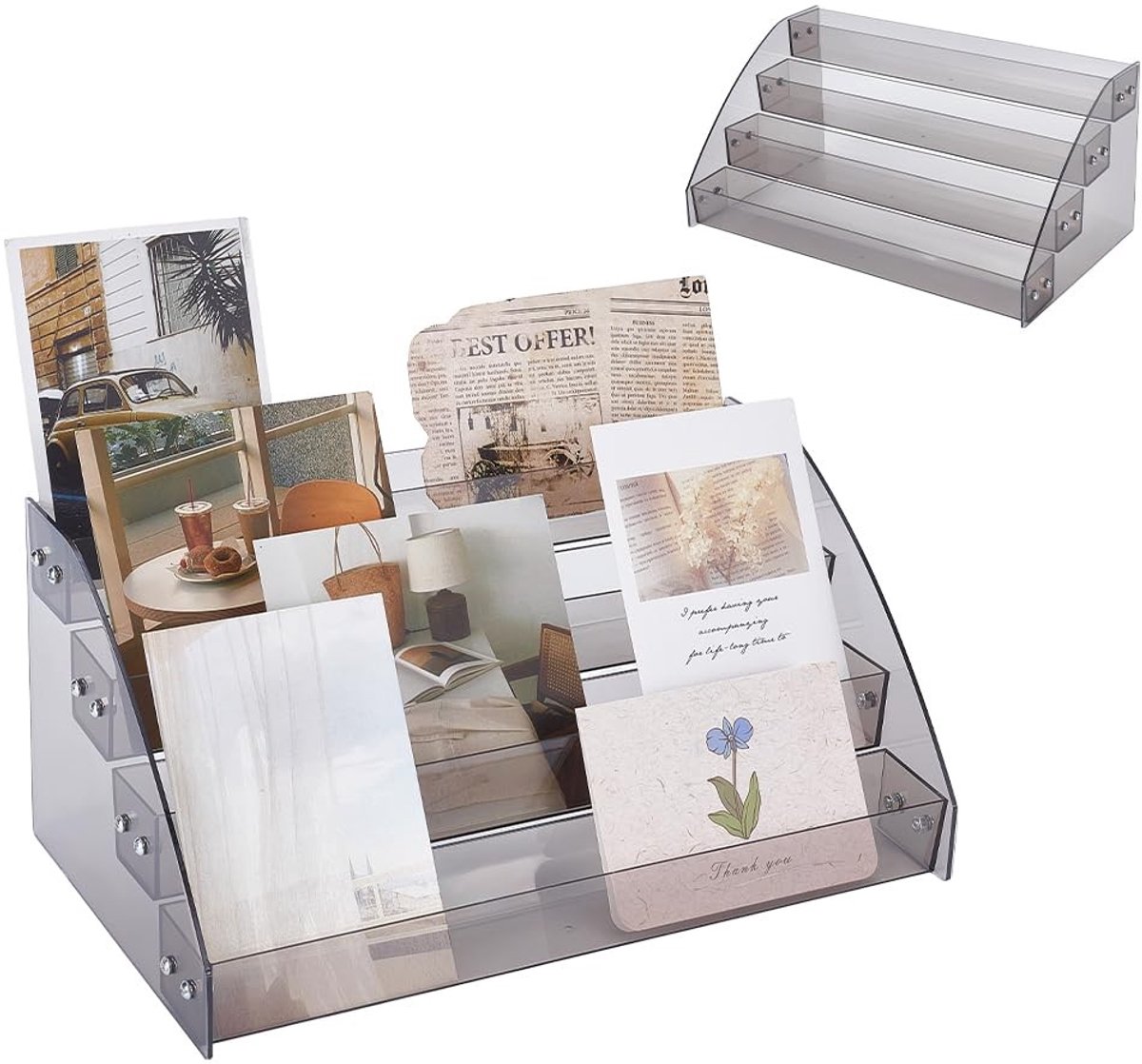 Dailygoods - 4-Tier Acryl Wenskaart Display Stand voor Bureau