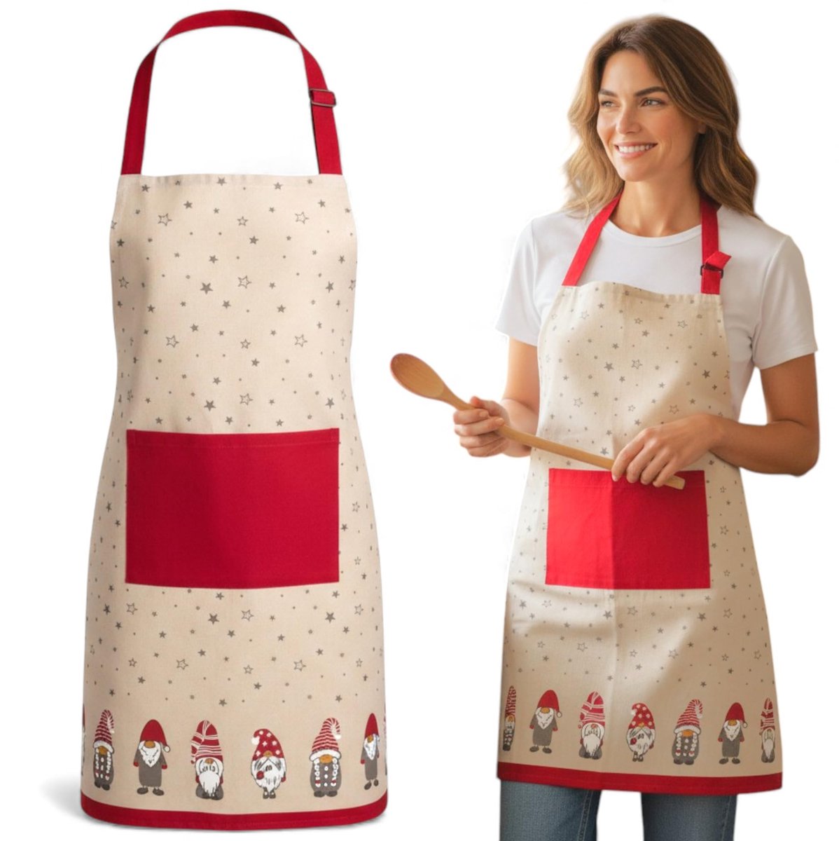 Dailygoods - Katoenen Kerstschort met Kaboutermotief 60 x 84 cm