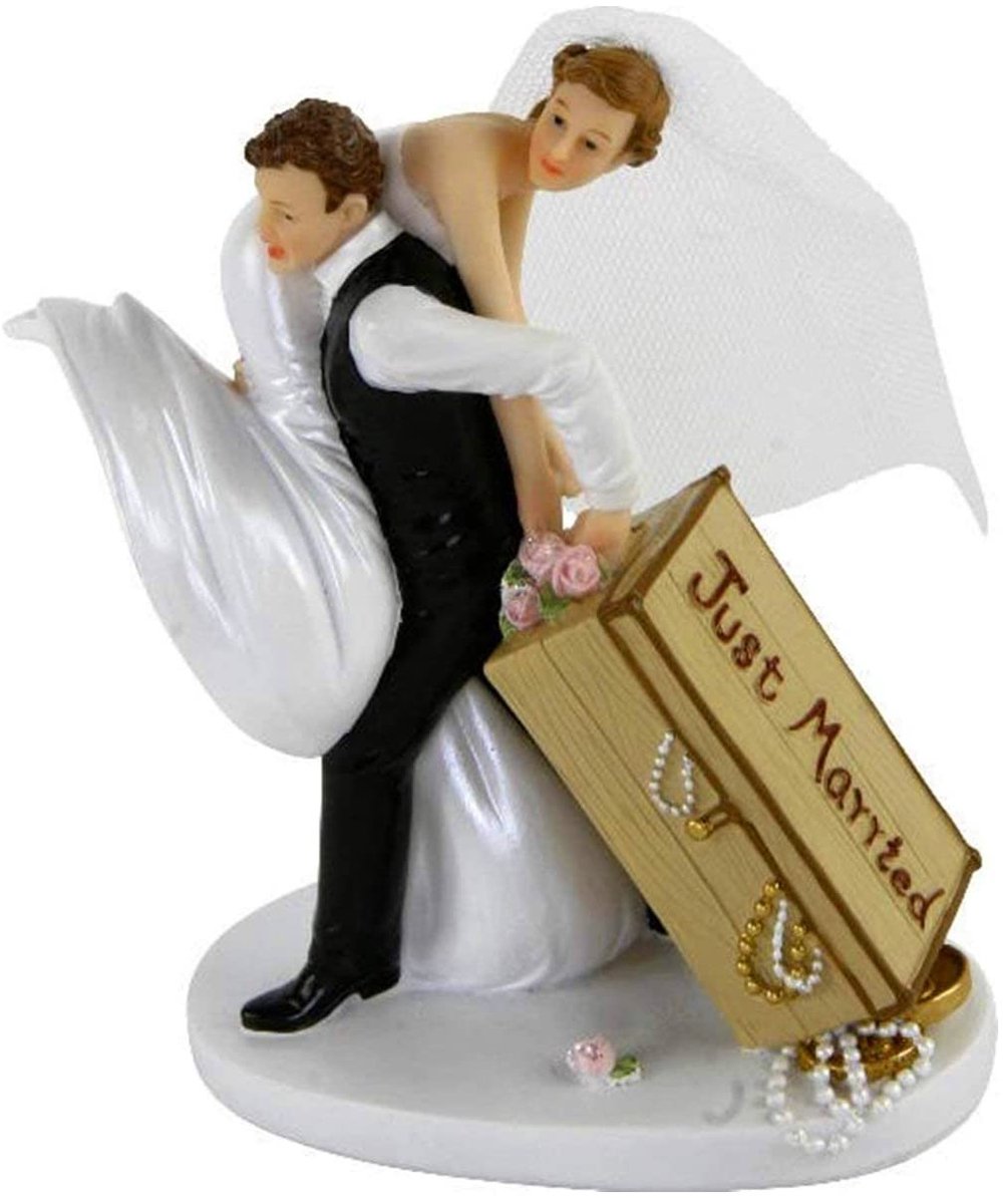 Dailygoods - Dailygoody - Taartopzetstuk - Bruidspaar Taartfiguur - Uniek Decoratiefiguur - 12 x 12 x 13,5 cm - Just Married - Perfect voor Bruiloft - Met Kof