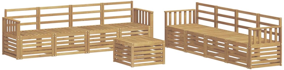 vidaXL Buiten - bank - set - 9 - st - 8-zits - Wit - Massief - Acacia - Hout