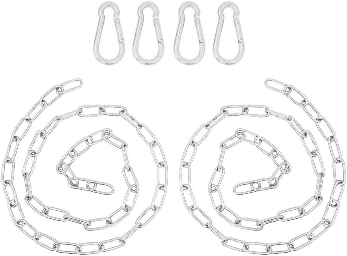 2 meter Hangstoel Ketting met 4 Karabijnhaken - Duurzame RVS Hangketting voor Tuin, Schommel en Hangmanden