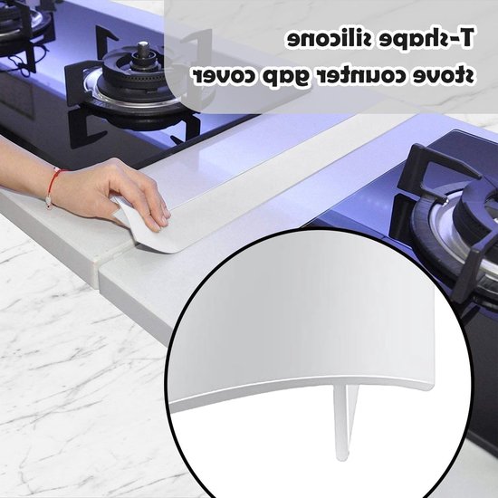 Keuken Silicone Stove Gap Covers, 2 Pack Werkblad Rand Strip, 21 Inch Lange Kloofvuller, Makkelijk Schoonmaken en Warmtebestendig, Sluit Kloof Tussen Aanrecht, Fornuis en Oven (Wit) — afbeelding 2
