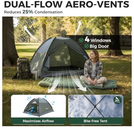 2-persoons koepeltent met afneembare regenkap, panoramisch gaasdak, PU 3000 mm waterdicht, 2,65 kg - eenvoudig op te zetten — afbeelding 4