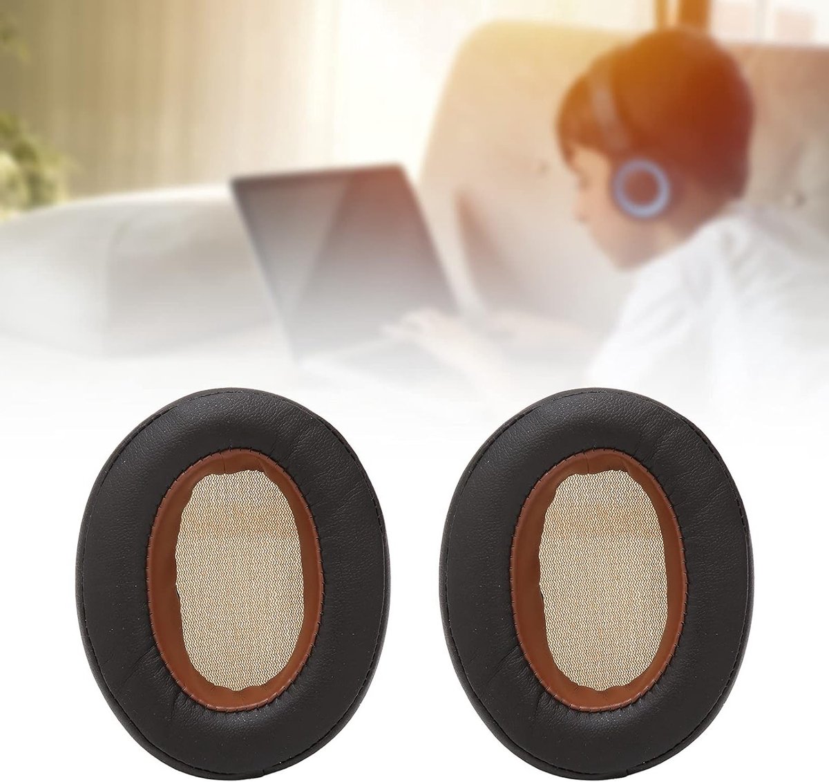 Comfortabele Vervangende Oorkussens voor Hoofdtelefoons, PU Leer Kussen, Ideaal voor Geluidsisolatie en Langdurig Gebruik (Bruin, 1 Paar)