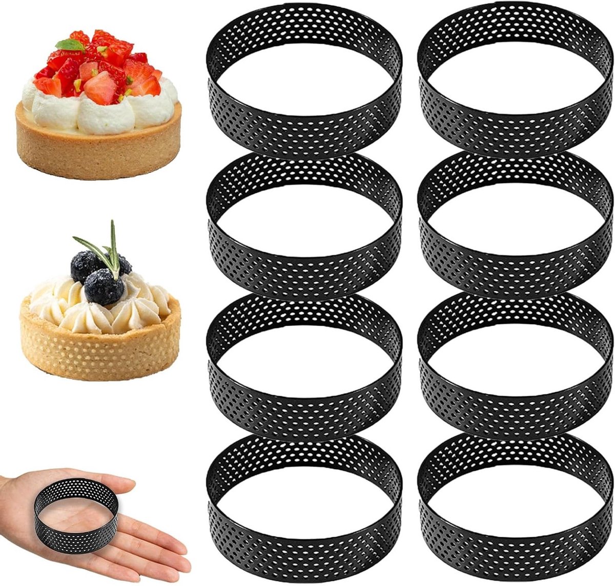 Set van 8 Mousse Tartlet Vormen van RVS, 6 cm - Ideaal voor Taartjes, Desserts en Gebak