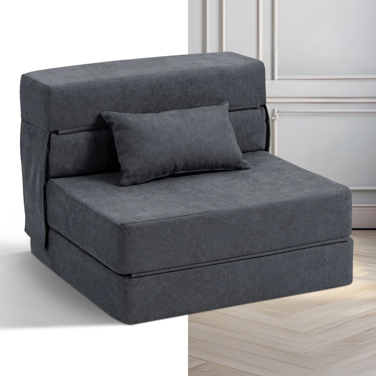 Slaapstoel - Uitklapbaar - Slaapbank - Logeerbed - Zetelbed - Slaapfauteuil - Vouwbed - 1 persoons - Zeer comfortabel - Donkergrijs